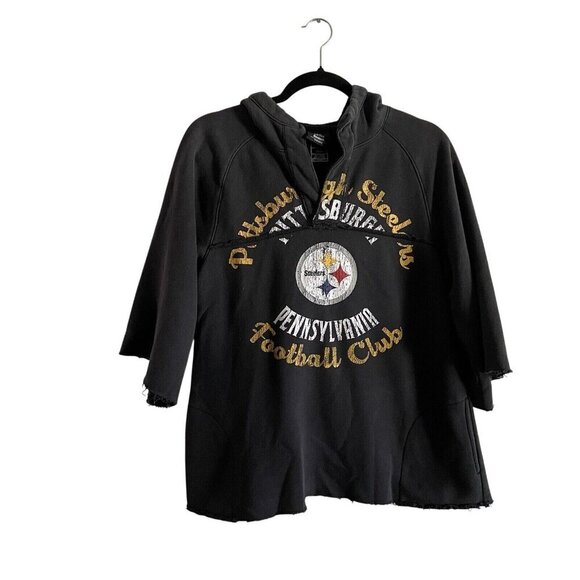 Reebok Pittsburgh Steelers Football Club Graphic Wmn M Split Neck DIY Cut Hoodie - Picture 1 of 12